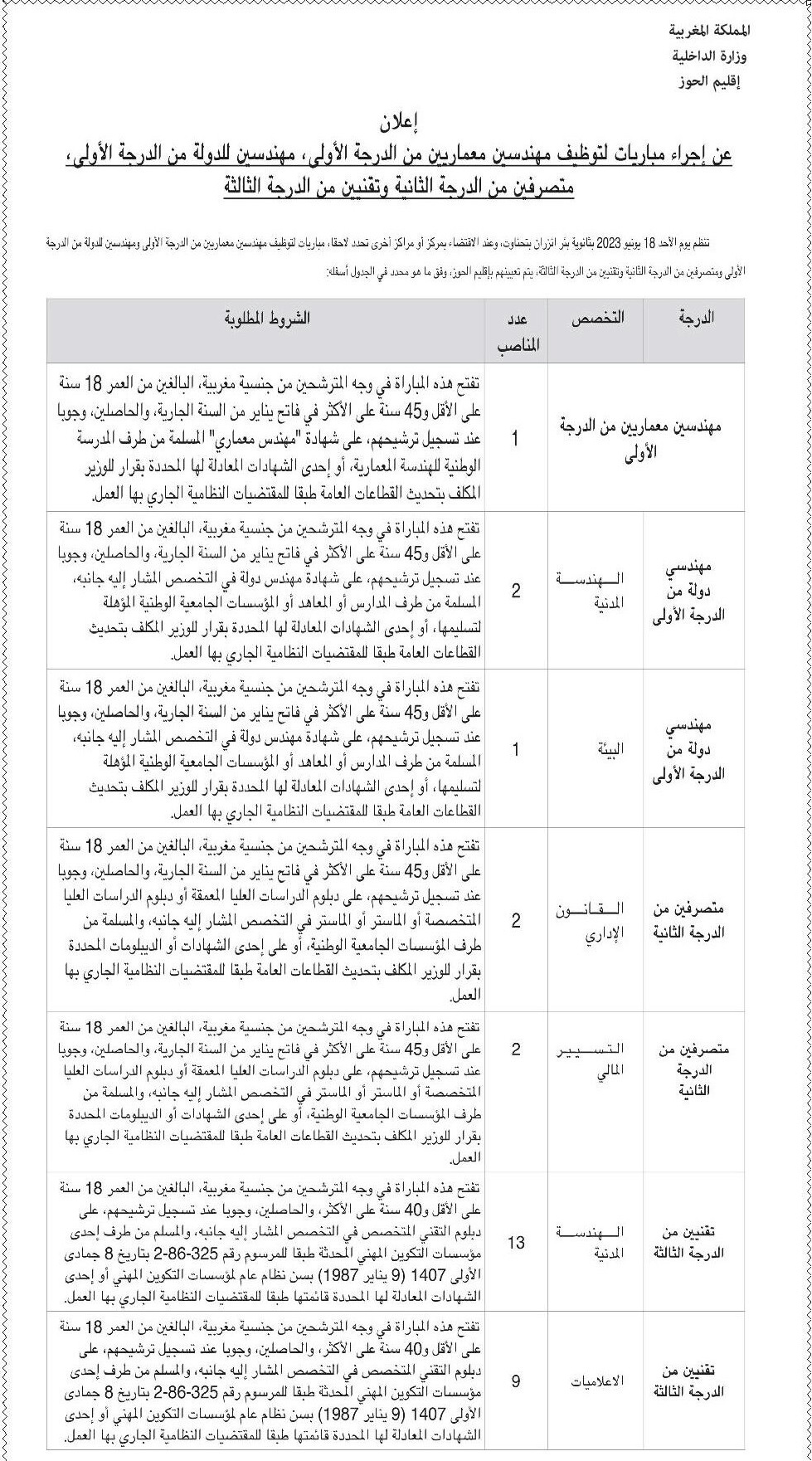 مباراة توظيف 30 منصب بإقليم الحوز آخر أجل 19 ماي 2023