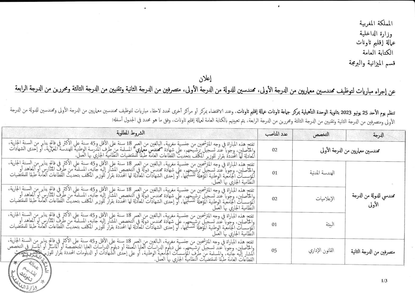 مباراة توظيف 30 منصب بإقليم تاونات آخر أجل 10 يونيو 2023