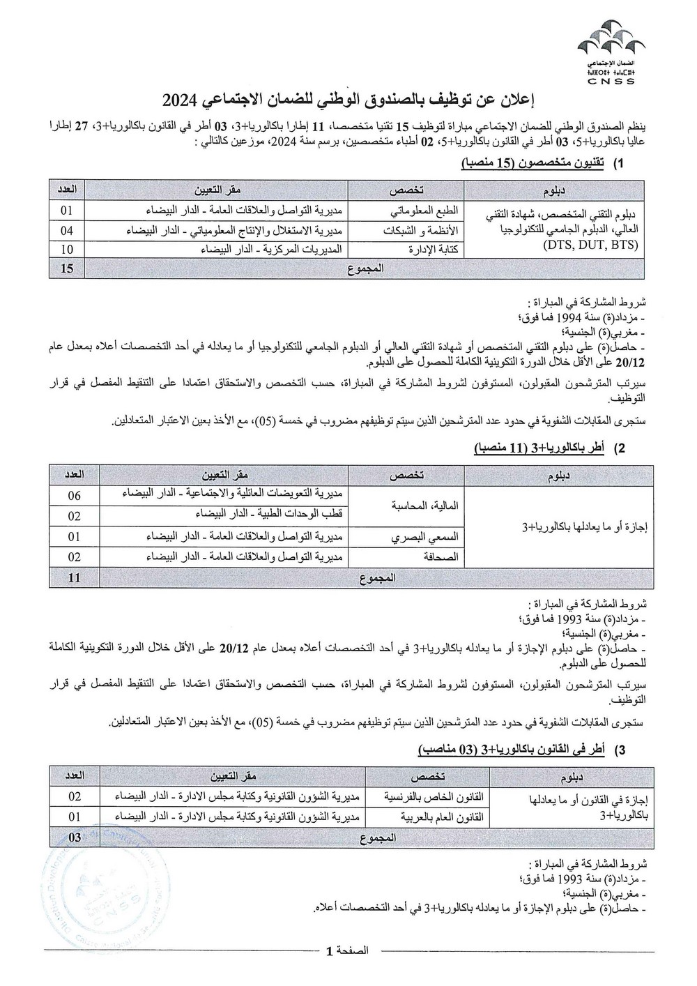 التسجيل في مباراة التوظيف بالصندوق الوطني للضمان الاجتماعي CNSS لسنة 2024