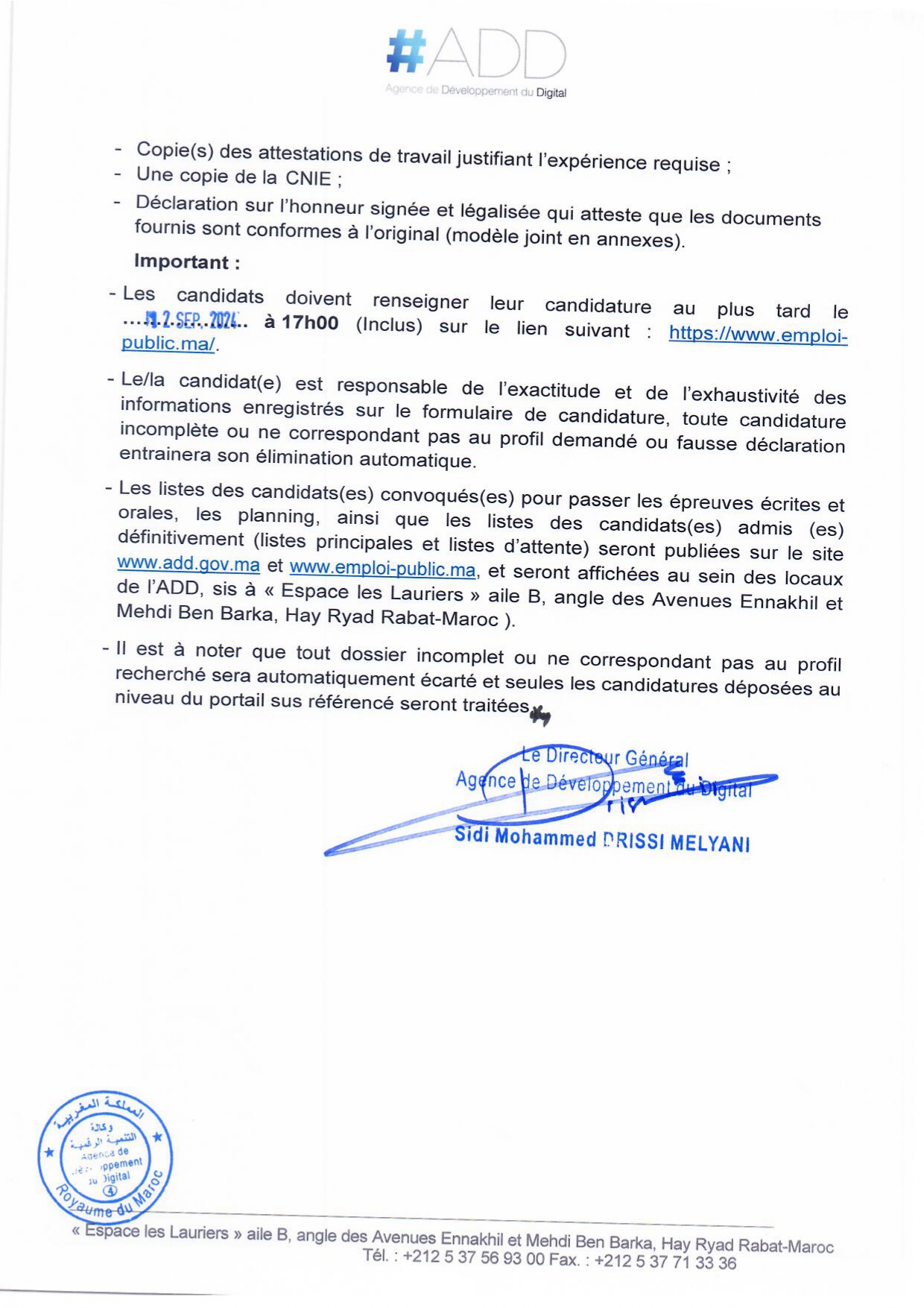 Avis de Concours (2) Cadres en Informatique