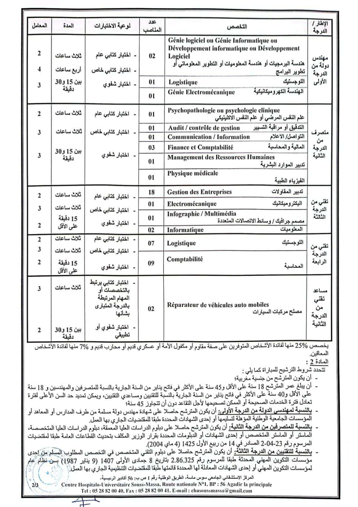 مباراة المركز الاستشفائي الجامعي سوس ماسة 2024