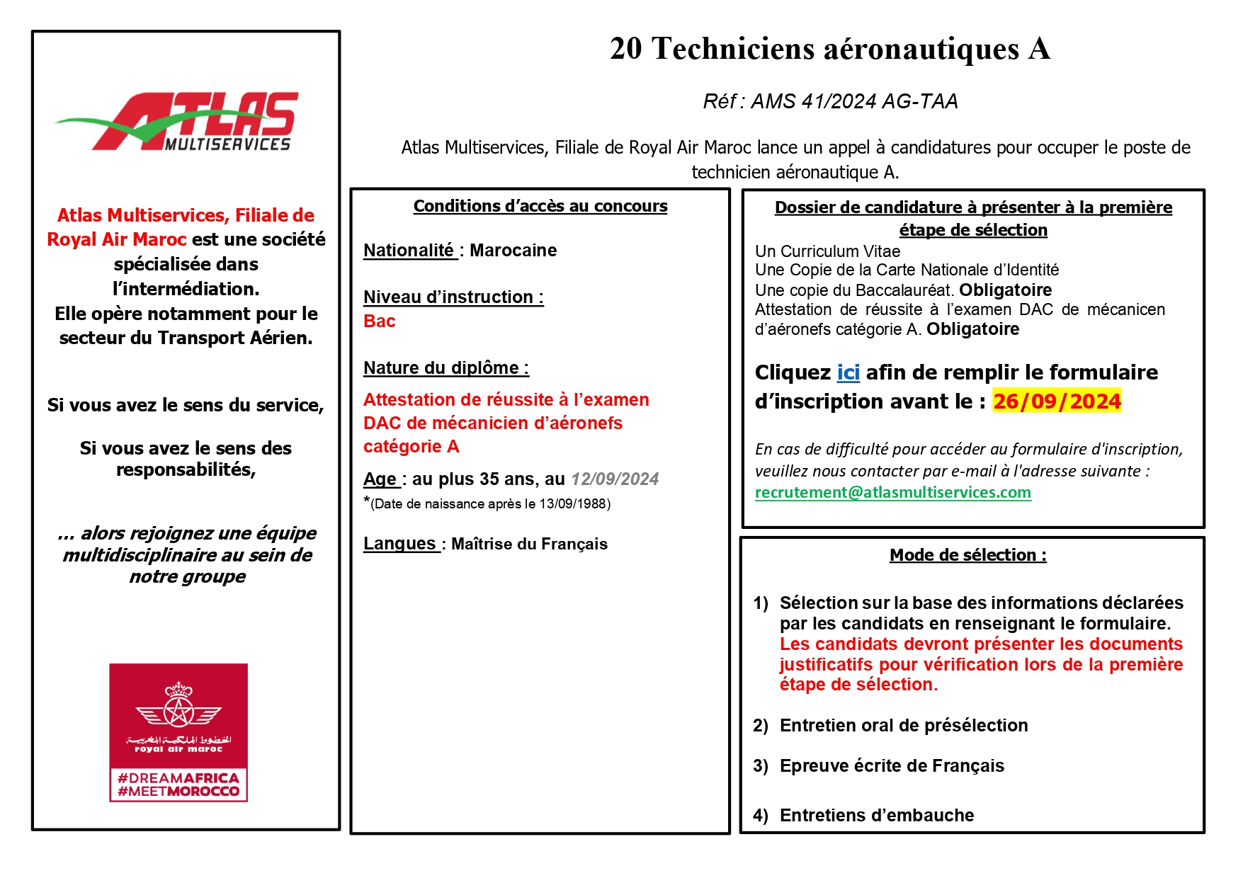 Atlas Multiservices recrute 20 Techniciens Aéronautique