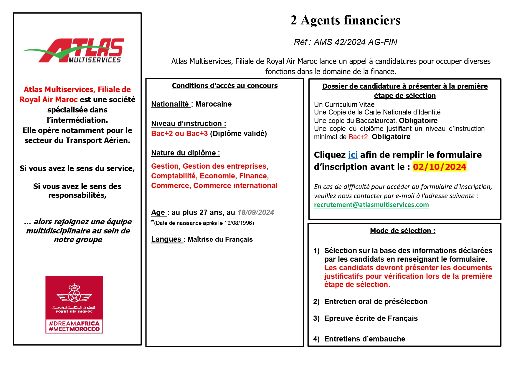 Atlas Multiservices recrute des Agents financiers