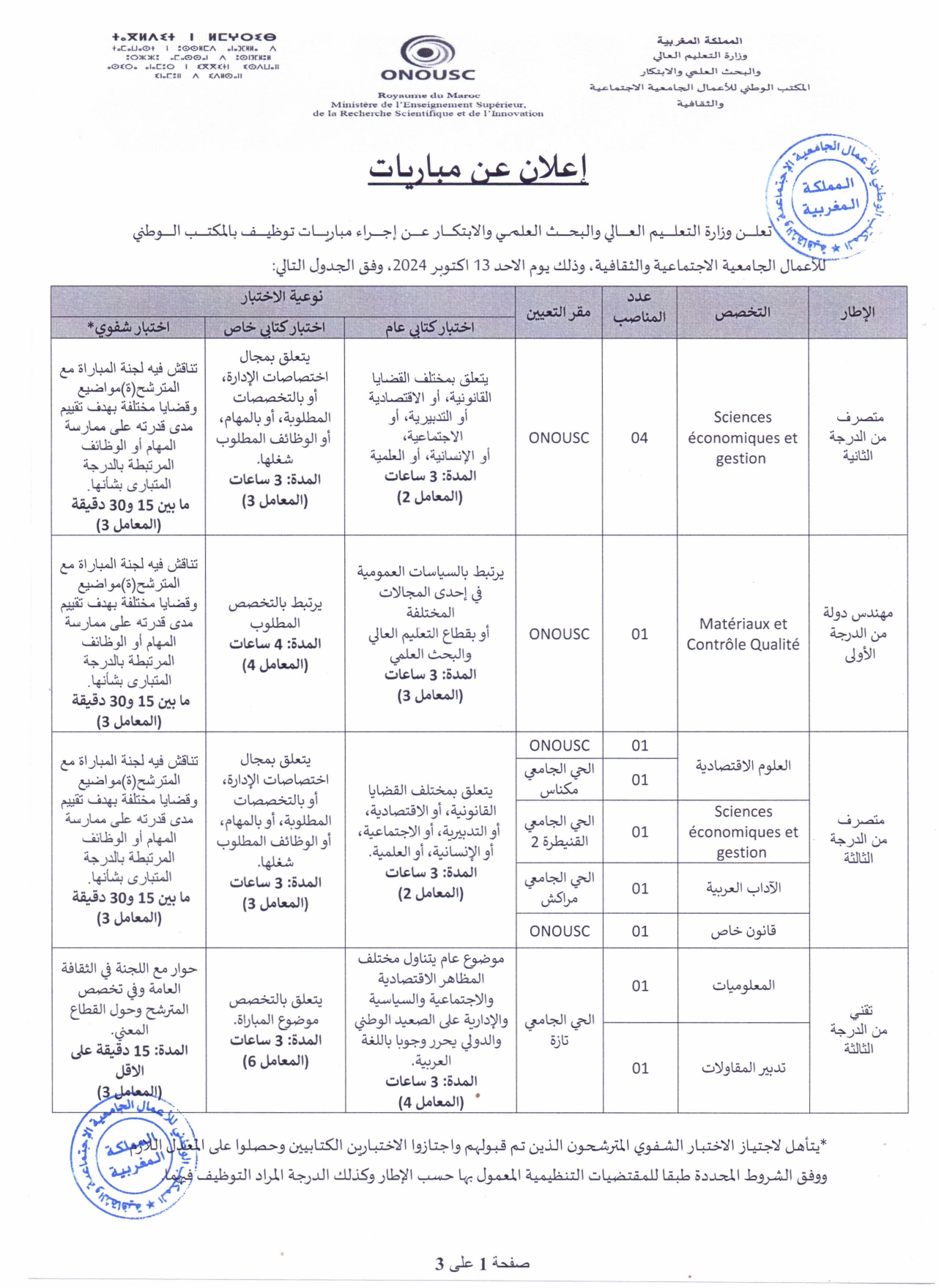 مباراة المكتب الوطني للأعمال الجامعية الاجتماعية والثقافية 2024 (12 منصب)