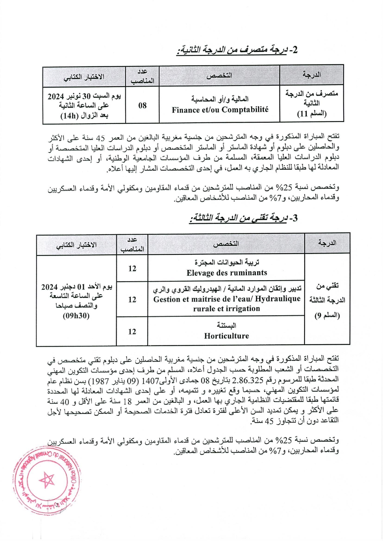 مباراة توظيف 52 منصب بالمكتب الوطني للإستشارة الفلاحية 2024