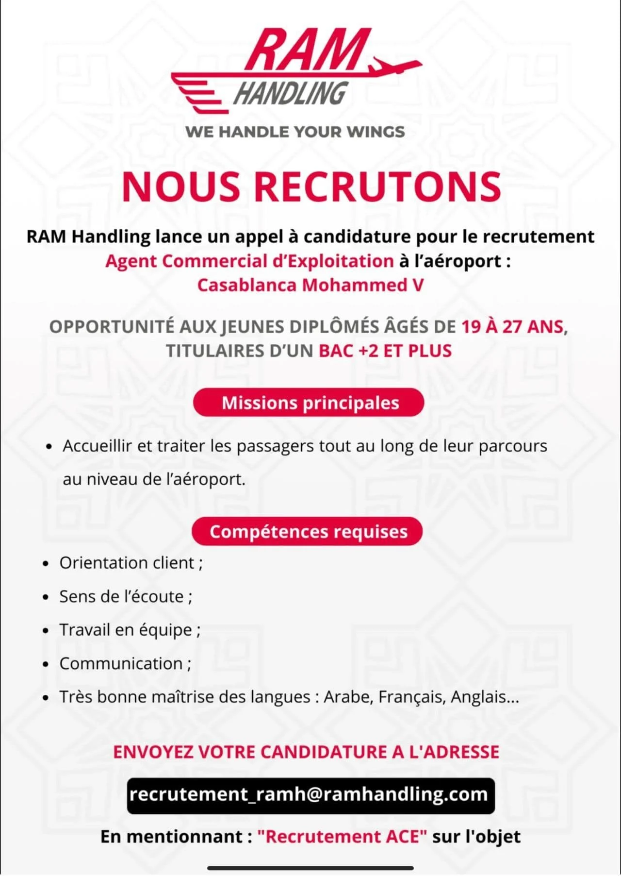 RAM Handling – Opportunité d’Emploi pour Jeunes Diplômés